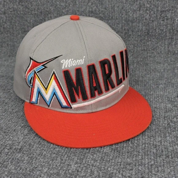 Florida‎ Marlins Hat Cap Snap Back Gray Orange MLB Baseball Logo Adjustable Mens