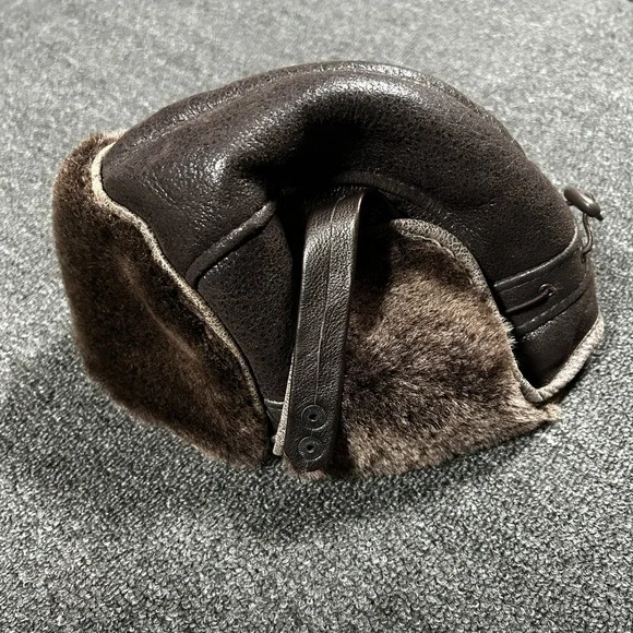 Zavelio Aviator Trapper Hat Mens XL Brown Genuine Leather Faux Fur Pilot Hat