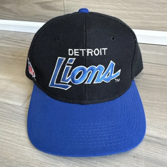 Vintage Sports Specialties Detroit Lions Script Hat Snapback NFL Black Wool‎ Cap