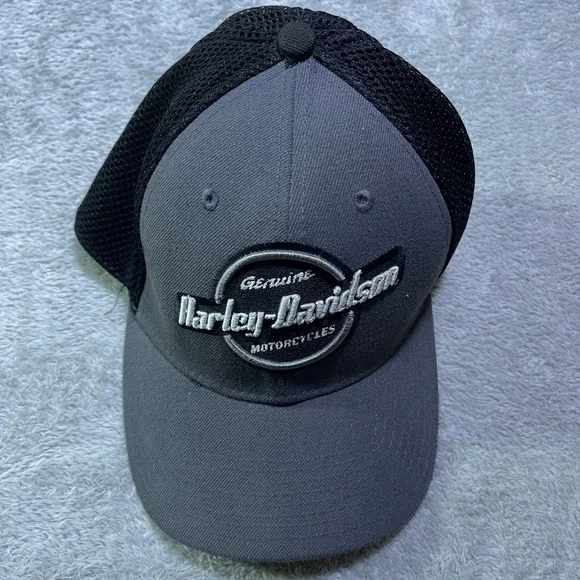 Harley Davidson Motorcycles‎ Mens Gray Black Mesh Baseball Cap New Era 39Thirty