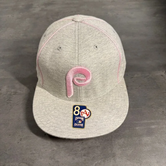 American Needle Philadelphia Phillies Hat 8 Grey Pink Cooperstown Fitted MLB Cap