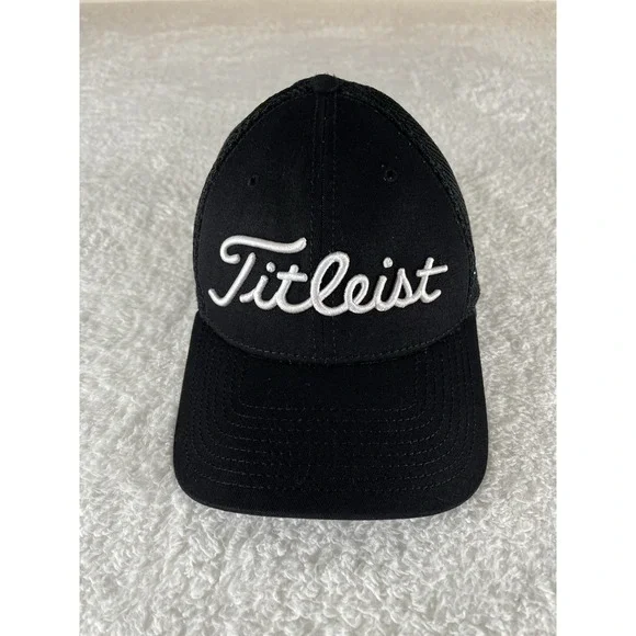 New Era Titleist Footjoy‎ Pro V1 Black Fitted Golf Hat Ball Cap Stretch M/L