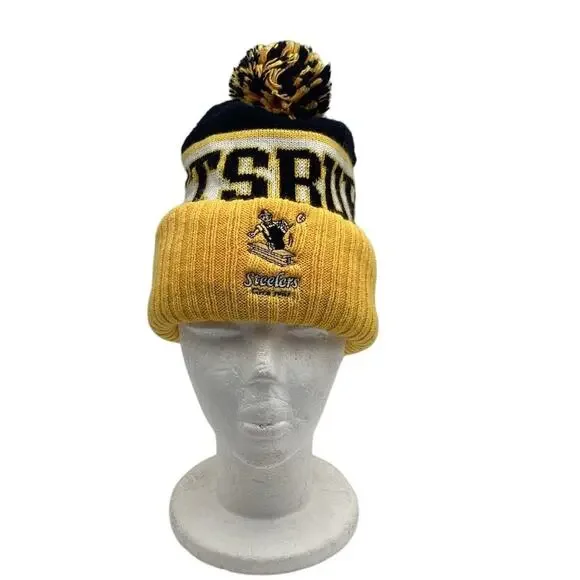 Vintage Pittsburgh Steelers NFL Knit Beanie with Pom‎ Pom Black Unisex