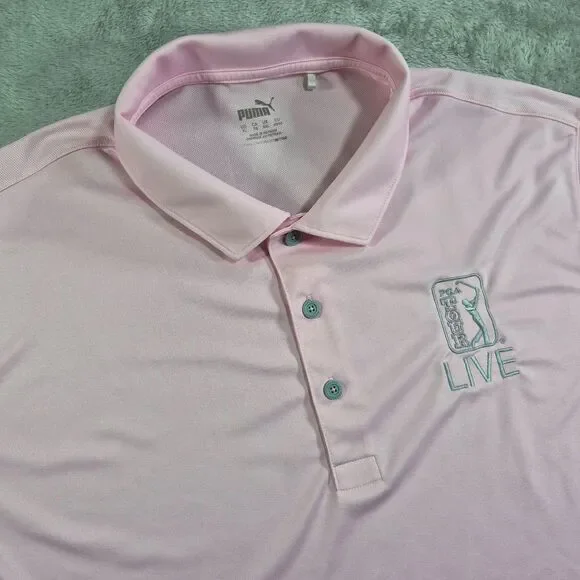 Puma Golf Shirt Mens XL Pink Polo PGA Tour Live Embroidered Performance