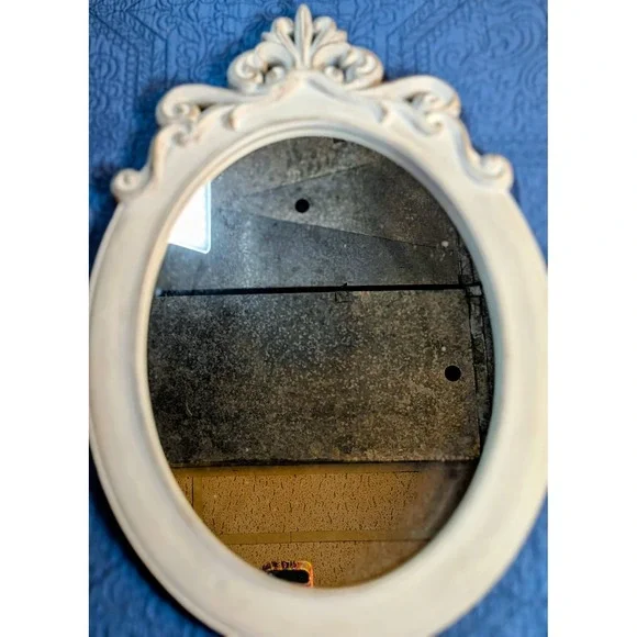 Shabby Chic White Oval Wall Mirror French Country Baroque Cottage Farmhouse...