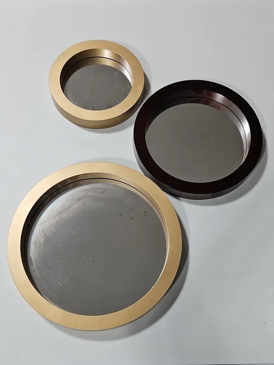 Round Wall Mirror Trio in Dark Brown And Gold