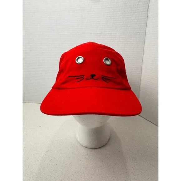 Bench Red Cat Face 5 Panel Hat Adjustable Strapback Embroidered Whiskers‎ Eyes