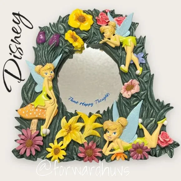 Disneyland Tinker Bell Think Happy Thoughts Standing Mirror Floral Fairy Decor