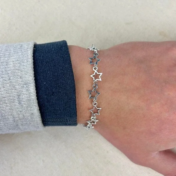 Vintage style stainless steel silver star chain bracelet cyber grunge punk