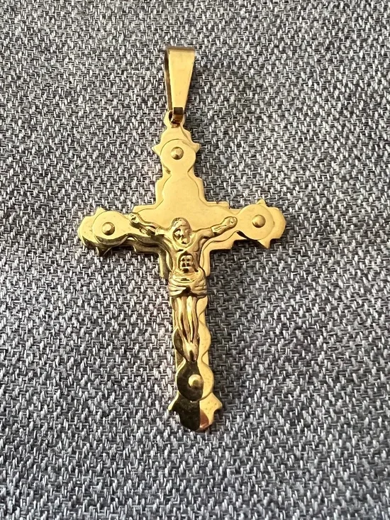 Stainless Steel Cross Pendant Gold Tone Christian Layered Religious