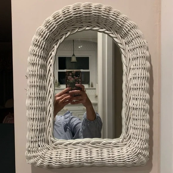 Vintage Shabby Chic White Wicker Wall Mirror