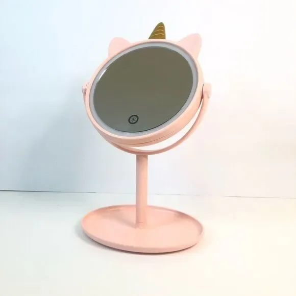 lighted‎ unicorn mirror usb port and tilt mirror light pink vanity tray mirror