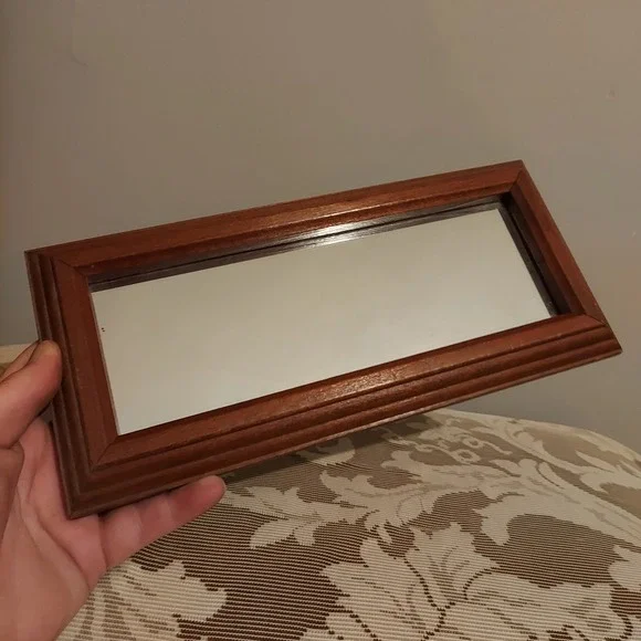 Home Interiors & Gifts Vintage Wood Wall Mirror Rectangle Cherry Finish 5x11