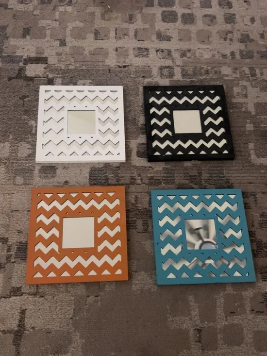 Chevron Cutout Square Wall Mirror - Teal, Orange, White, Black
