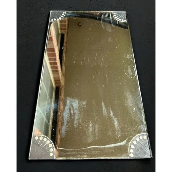 Rare VTG 18x10 Art Deco 1940s Vanity Tabletop Mirror Tray L.P.G. Co. Fan Corners