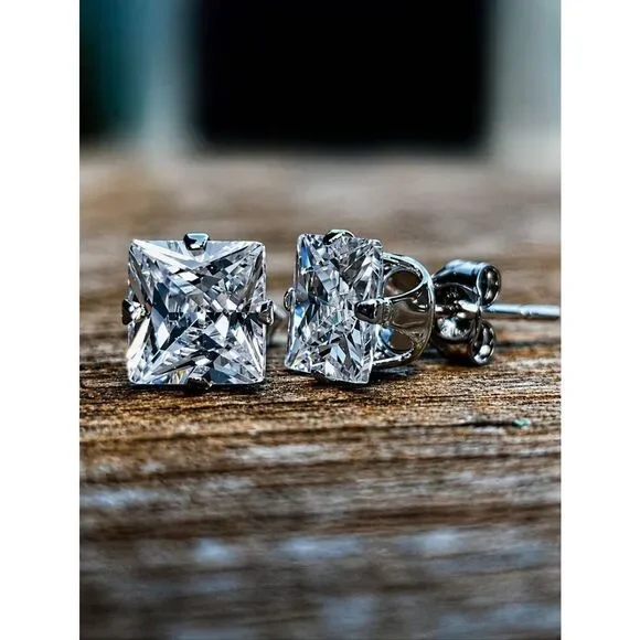.925 Sterling silver Princess Cut Stud Earrings