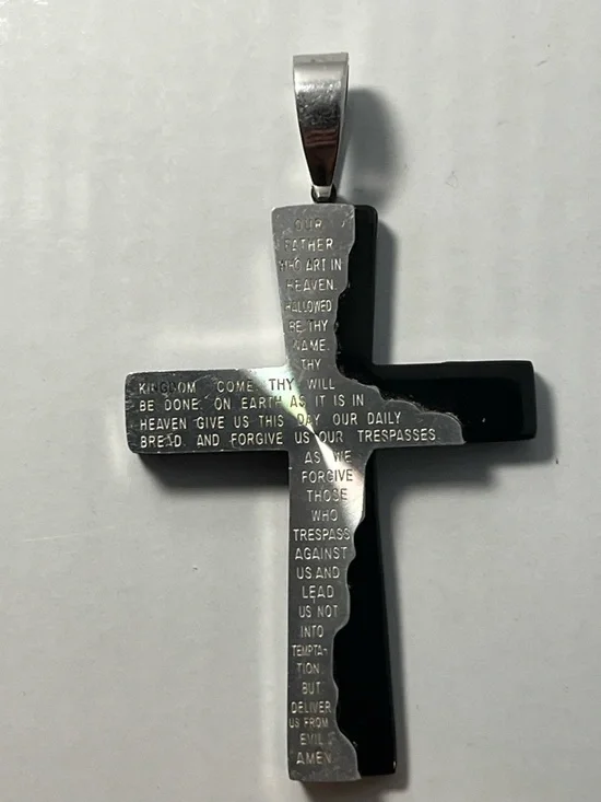 Source Unknown Black and Silver Engraved Cross Pendant