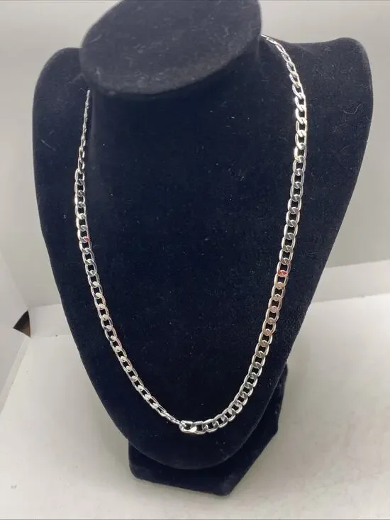 Mens Silver Tone Cuban Link Style Chain Necklace