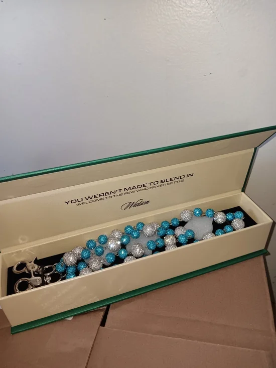 Turquoise and Silver Beaded Denim Chain for Men