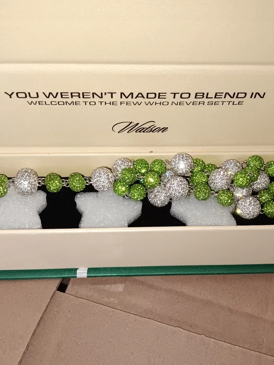 Men's Green and Silver Beaded Denim Chain