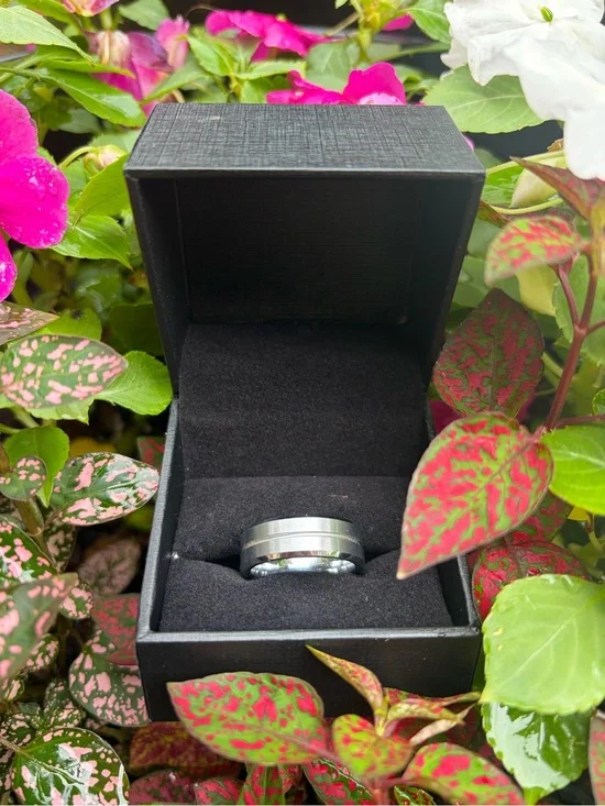Men's Black and Silver Stainless Steel Ring
