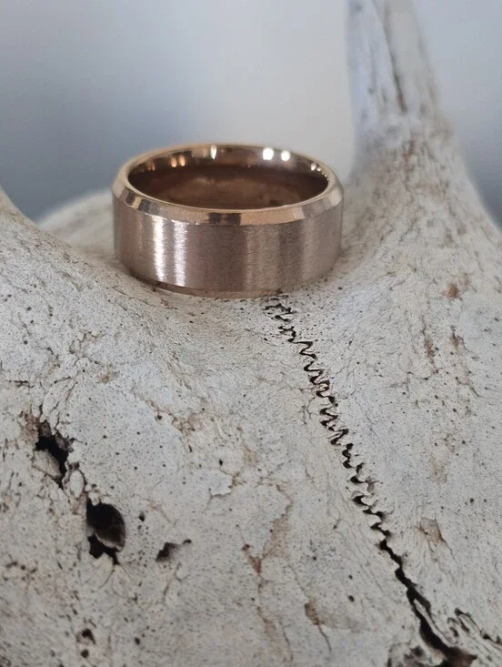 Rose Gold Unisex Brushed Stainless Steel Comfort-Fit Band Ring - Size 9