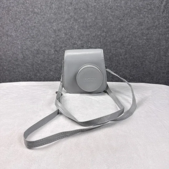 Fujifilm Instax Mini 11 Camera Case Light Gray Faux Leather Protective Bag Strap