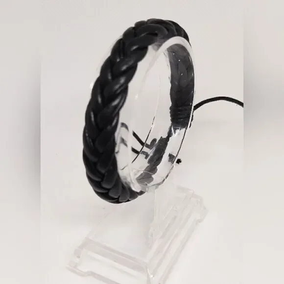 Men's bracelet‎ leather braided black new d100