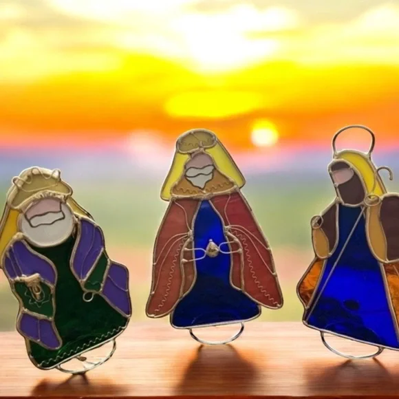 Stained Glass Nativity Wise Men Suncatchers Set of‎ 3 Christmas Ornaments 6