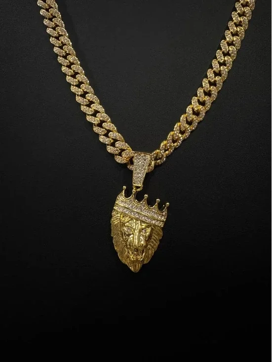 Iced out Cuban chain with lion head pendant 24” chain