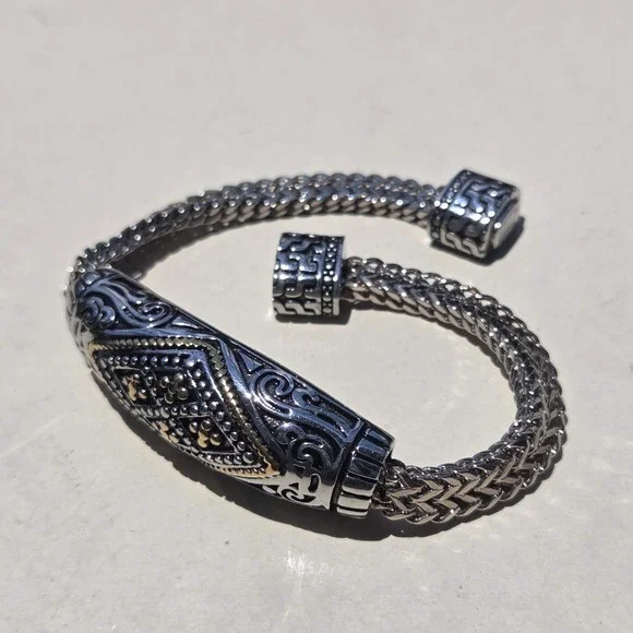 Stainless Steel Wheat Chain Bracelet 8.5 Inch Silver Gold Tone Ornate Magnetic