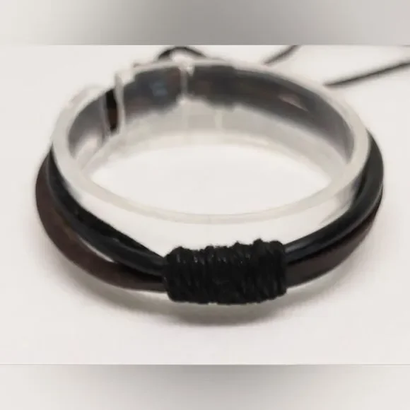Men's bracelet leather layered brown‎ new e72