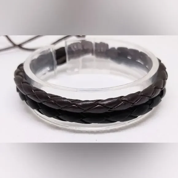 Men's bracelet leather braided layered black brown new e52‎