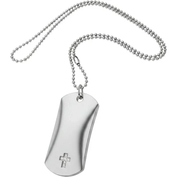 Stainless‎ Steel Dog Tag Necklace Cross Embossed TD MY LUV Engraved Ball Chain