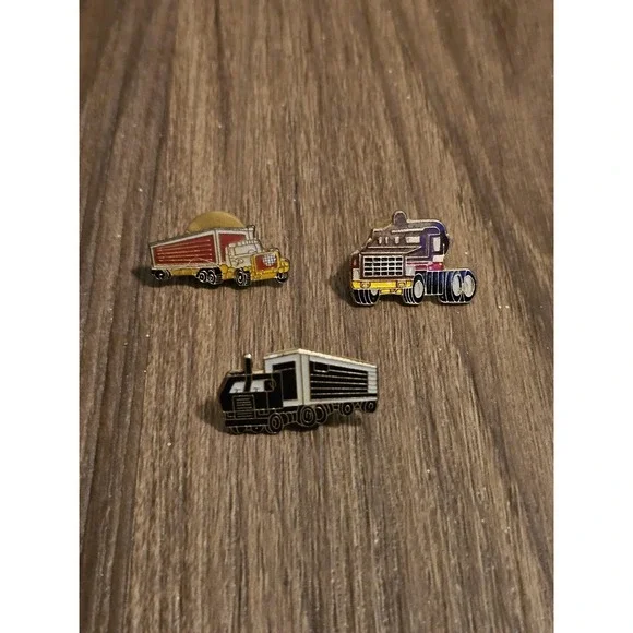 Lot 3 Semi Truck Enamel Lapel Pins Gold Tone Multi Color Vehicles Small