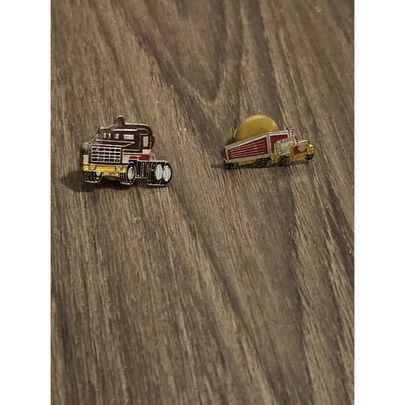 Truck Semi Tractor Trailer Enamel Lapel Pin Lot 2 Small Gold Tone Trucking Pins