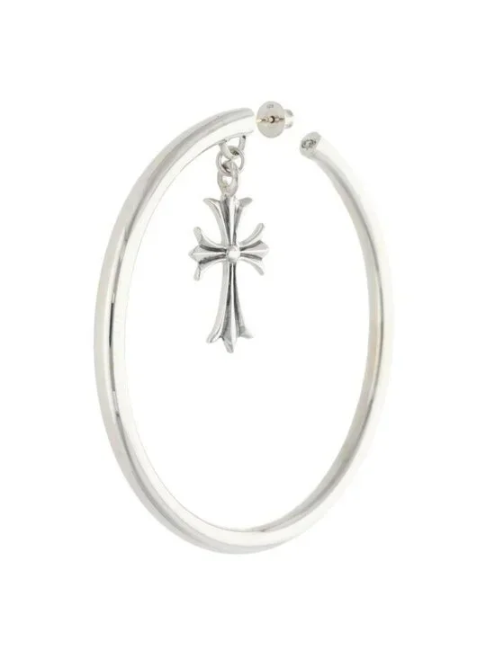 Chrome Hearts Tiny CH Silver Earrings with Cross