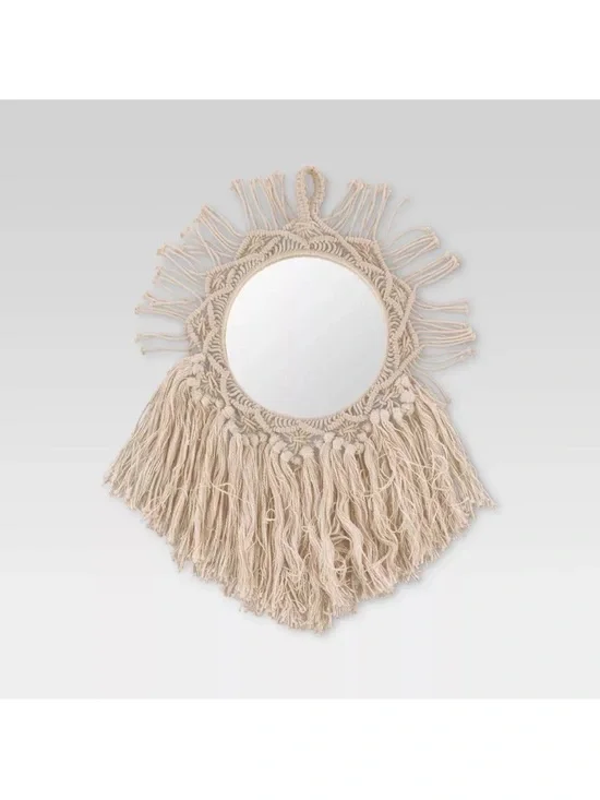 Opalhouse Jungalow Boho Macrame Fringe Mirror in Natural Cream