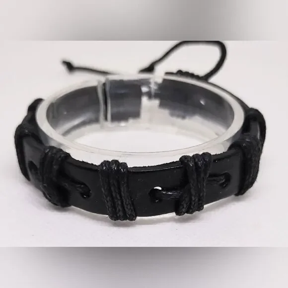 Men's‎ leather bracelet braided black new e50