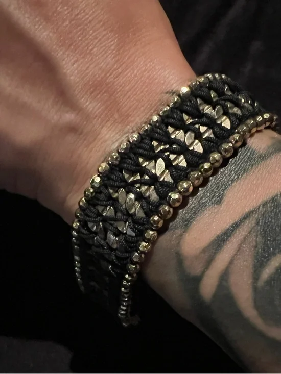 Stella & Dot Black and Gold Woven Bead Bracelet