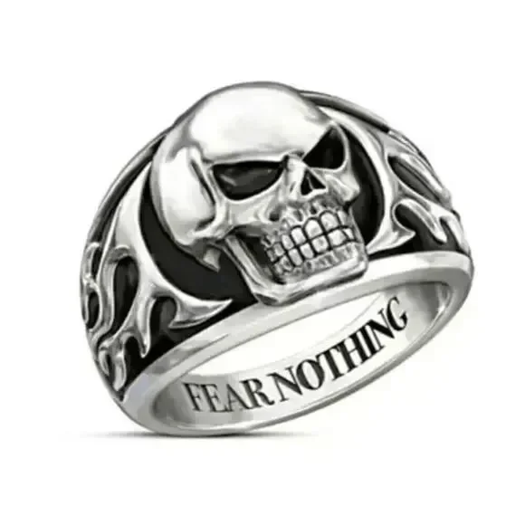 Gothic Punk Stainless Steel Skull Flaming Ring - Size 13