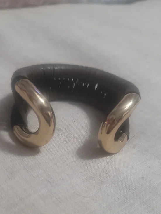 Men's Army Green Leather Cuff Bracelet with Gold-Tone Accents