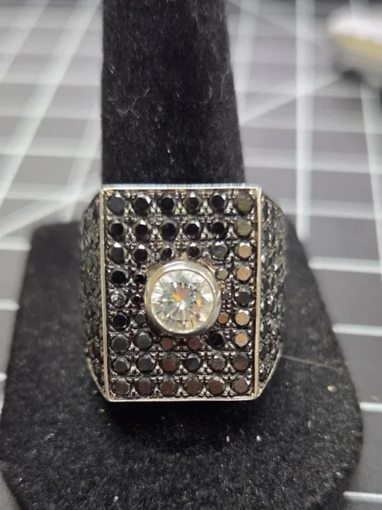 ✨ Steve Soffa 14K Gold Black & White Diamond Men's Ring 💎 Size 8.5 14.79 DWT
