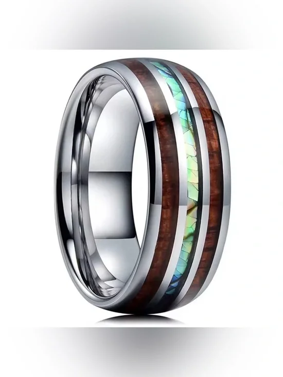 Unisex Tungsten Hawaiian Koa Wood Abalone Ring Size 10 NWOT