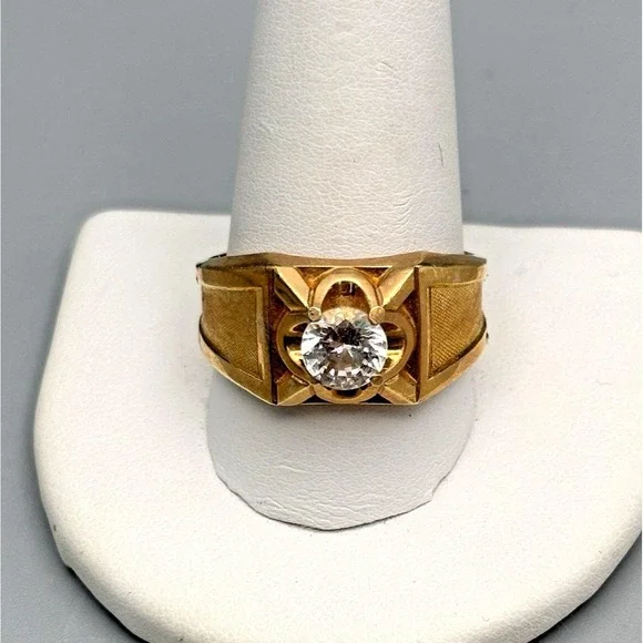 Vintage Mens 10k Gold Filled Ring Clear Stone 12 MCM Bold Statement 9.45g
