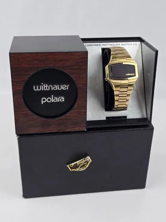 Vintage Wittnauer Polara led Gold Filled/Plated Men's Watch w/ box -not working