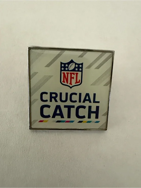 NFL Crucial Catch Brooch in White and Blue with Accent Stripes