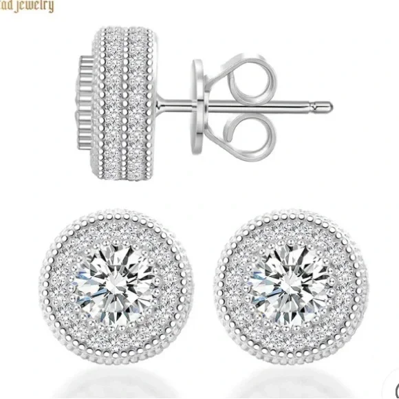 NWT Delzzad Jewelry IcePulse Round Bling Stud Earrings‎ 925S & VVS Moissanite