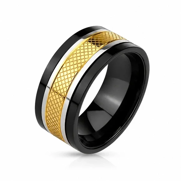 Men’s black gold band 316L stainless steel spinning ring hypoallergenic size 11