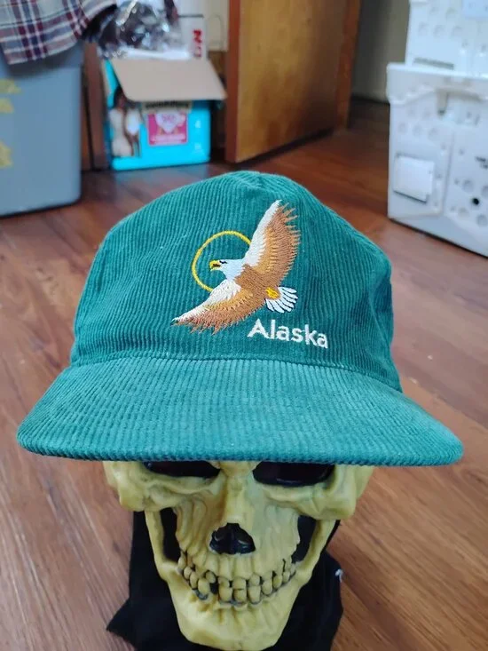 Vintage Alaska Bald Eagle Snap Corduroy Hat Cap